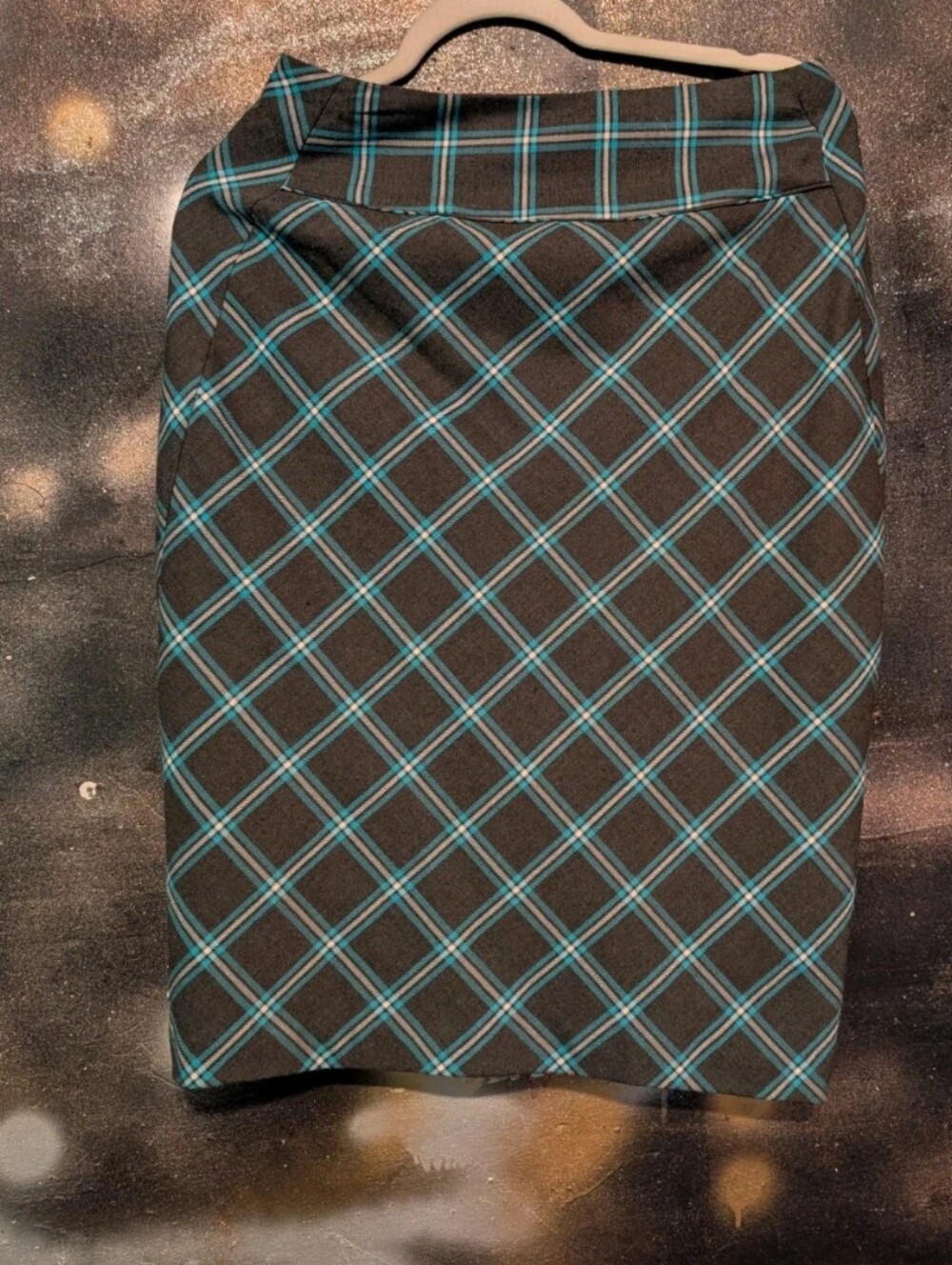 Worthington Black and Teal Plaid Pencil Skirt